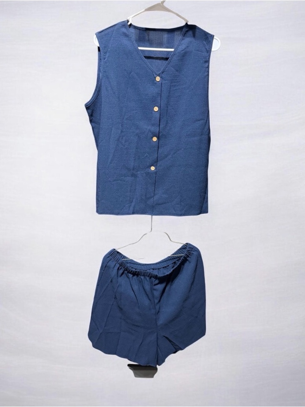 Navy Button Front Sleeveless Top & Elastic Waist Shorts Set NIP/NWOT